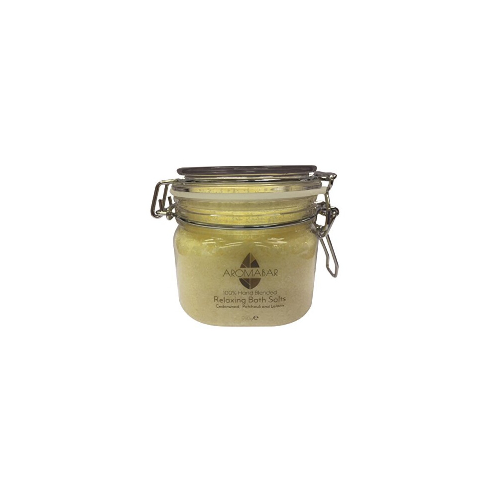Aromabar Mens Relaxing Bath Salts Soak 550G Gift Jar Epsom Salts And Dead Sea Salts Enriched With Cedarwood, Lemon & Patchouli 100% Natural Packed With
