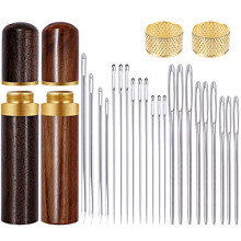 26 Pcs Leather Sewing Needles Kit, 4 Sizes Triangle Leather Needles with Large Eye Needles, Blunt and Pointed Stitching Needles, Thimble and Needle