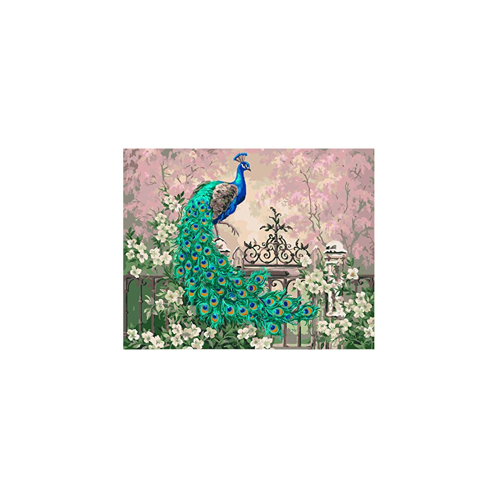 Paint by Numbers for Adults Kits Beginners Peacock Linen Canvas Paint by Numbers Canva Wall Art Home Decor 16*20 Inch (Frameless)