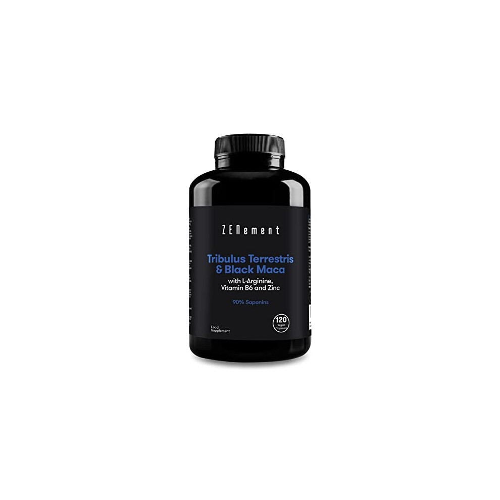 Zenement Black Tribulus Terrestris & Maca, With L-Arginine, Vitamin B6 And Zinc, 120 Capsules | 90% Saponins | Strength, Energy, Endurance | Vegan, Gluten Free