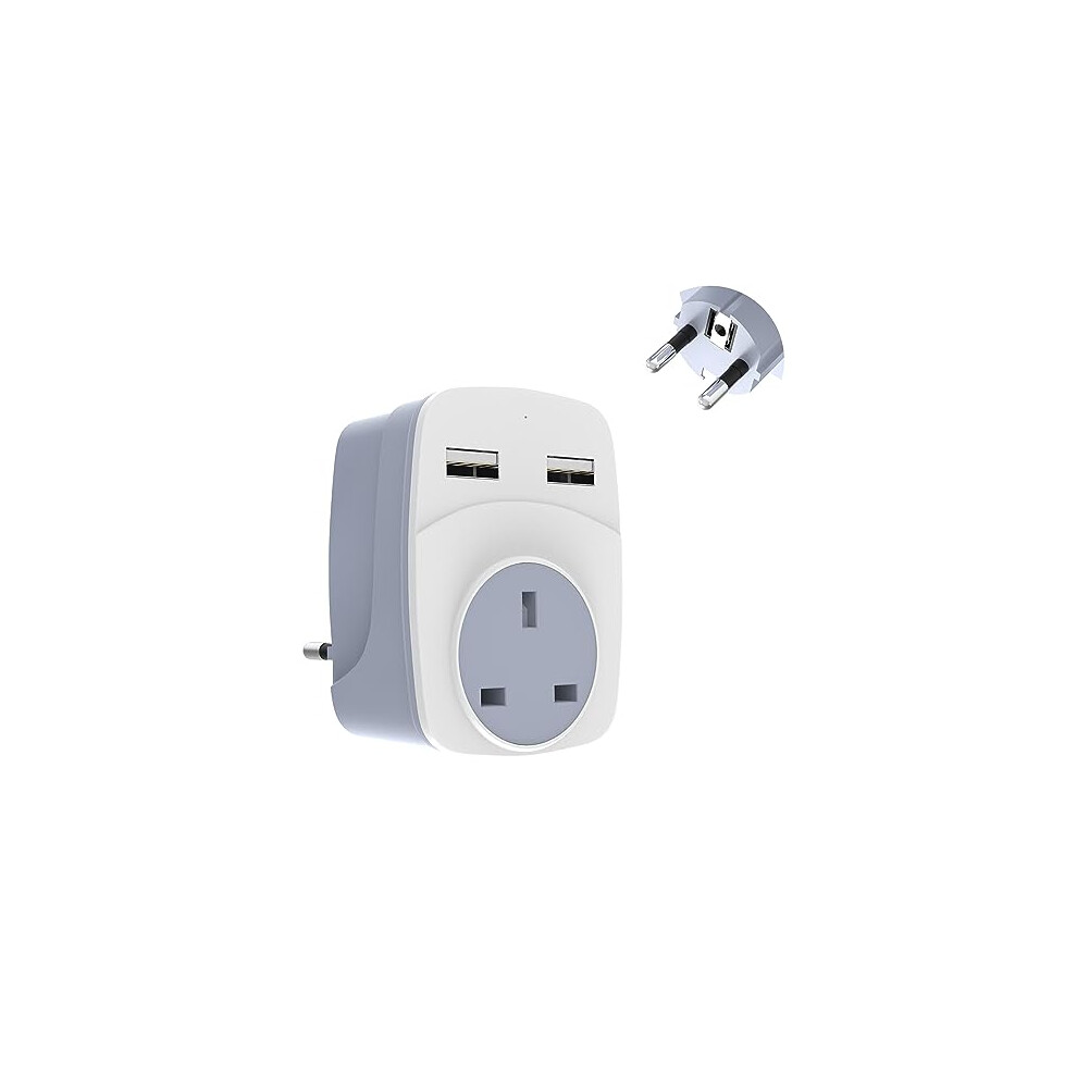 - UK to European Plug Adapter - 1 Pack - Travel Plugs UK to EU & 2 USB A Ports - Universal Adapter Plug UK to Europe Type C, E, F - EU Travel Adapter