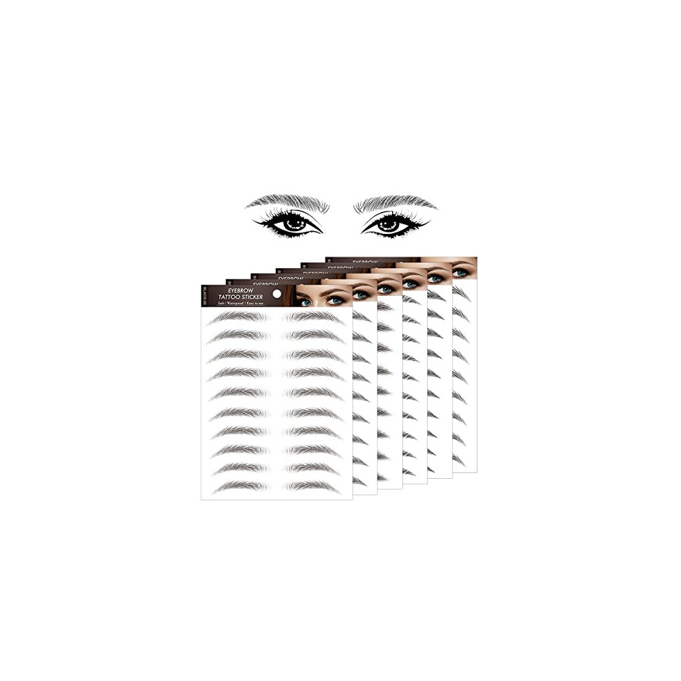 Jagowa Black 6 Sheets 4D Hair-Like Eyebrow Tattoos Stickers Waterproof Temporary Eyebrows Tattoo Eyes Brows Practice Transfers Sticker For Women Girls Beauty