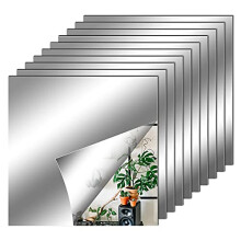 10 Pack Mirror Wall Stickers, 6 x 6inch Self Adhesive Flexible Non Glass Mirror Plastic Sticky Mirror Tiles, Mirror Stickers for Home Wall Decoration