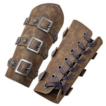Medieval PU Leather Buckle Arm Bracers, Knight LARP Retro Renaissance Arm Guards, One Size One Pair (Bronze)