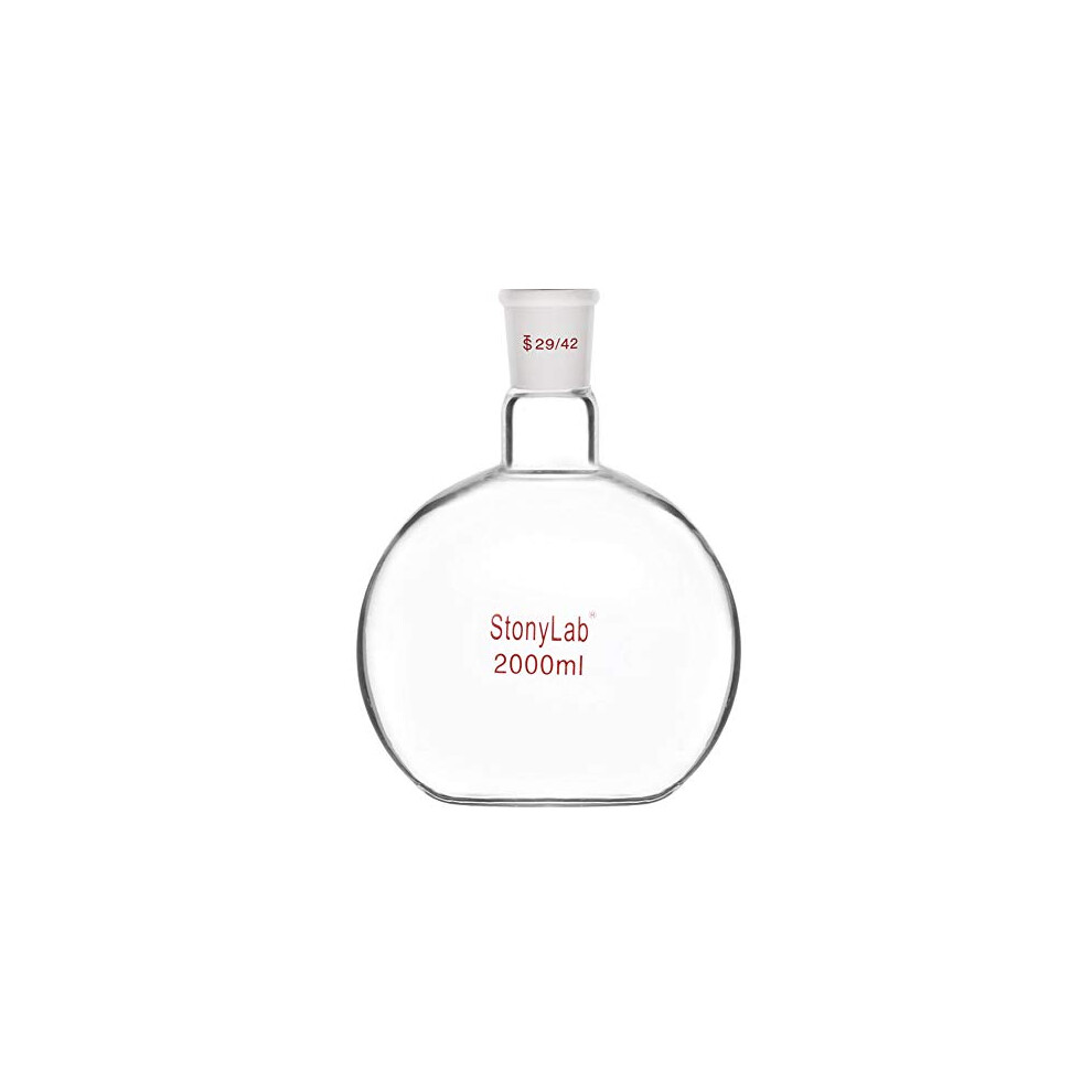 Stonylab Pallone Per Ebollizione Da Laboratorio, Pallone Di Ebollizione Di Vetro Pallone Da Ebollizione A Fondo Piatto Con Giunto Esterno Conico Standard 29/42, 2000 Ml-image