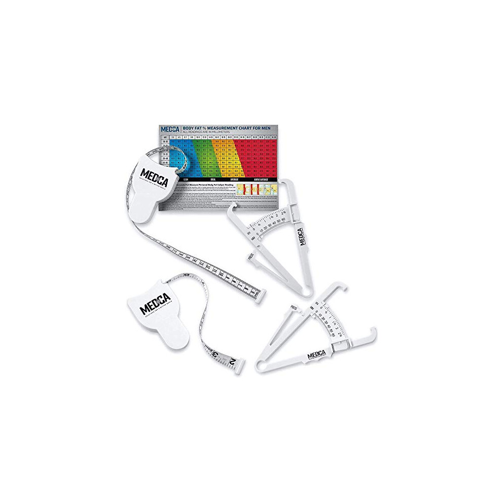 Medca White Body Tape Measure And Skinfold Caliper For Body Set - (Pack Of 2) - Skin Fold Body Fat Analyzer And Bmi Measurement Tool, By
