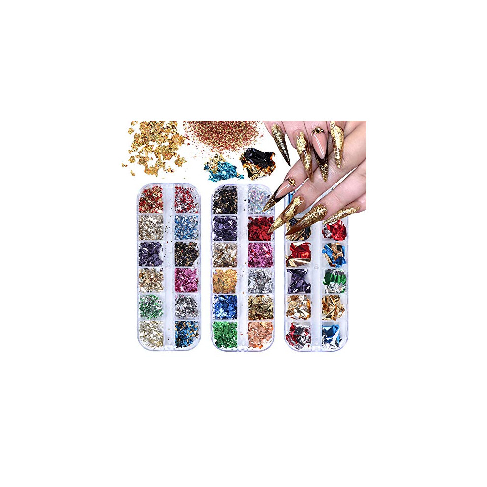 Ebanku 36 Color Nail Foil Flake Laser Holographic Nail Paillette Chip For Nail Art Decoration Diy Nail Glitter Flake Decals For Party Festival
