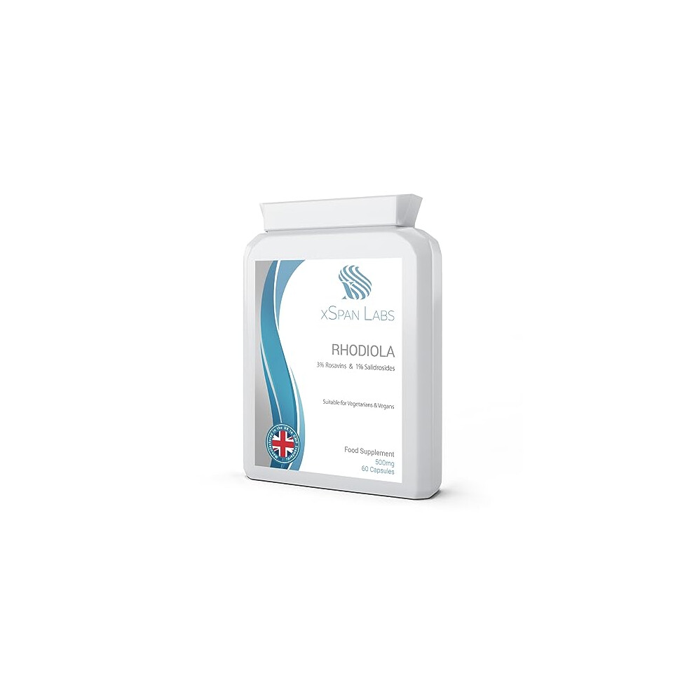 Xspan Labs Rhodiola 500Mg (Standardized To 3% Rosavins And 1% Salidrosides) Whole Root Equivalent - 60 Capsules - Suitable For Vegetarian And Vegan Diets