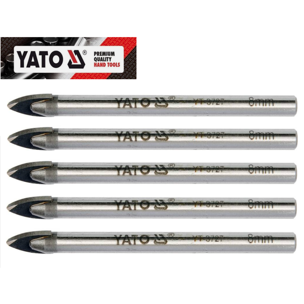 Yato Yt-3727, Professional Glass Drill Bits 8Mm, 5Pcs Set, Yg6x Tip, 79Mm Long 5906083937279