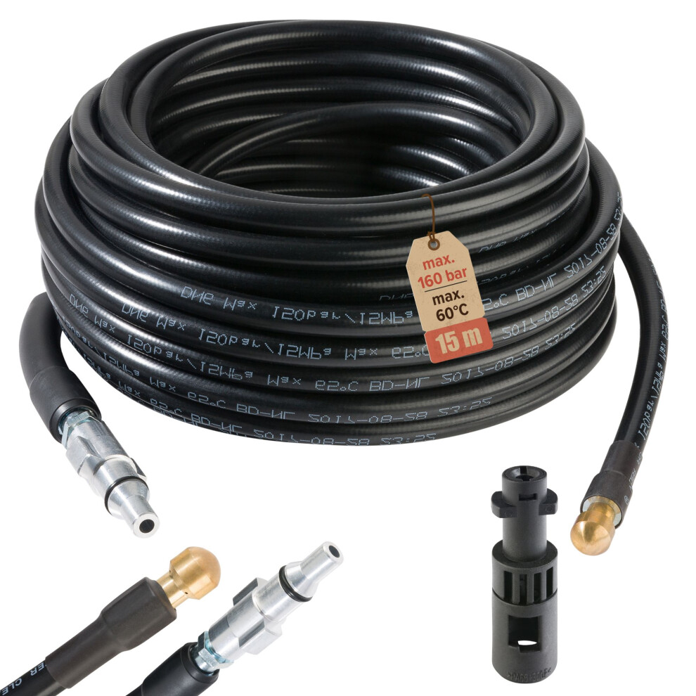 AREBOS Pipe cleaning hose | Gutter cleaning hose with Lavor connection | 15 m | 160 bar