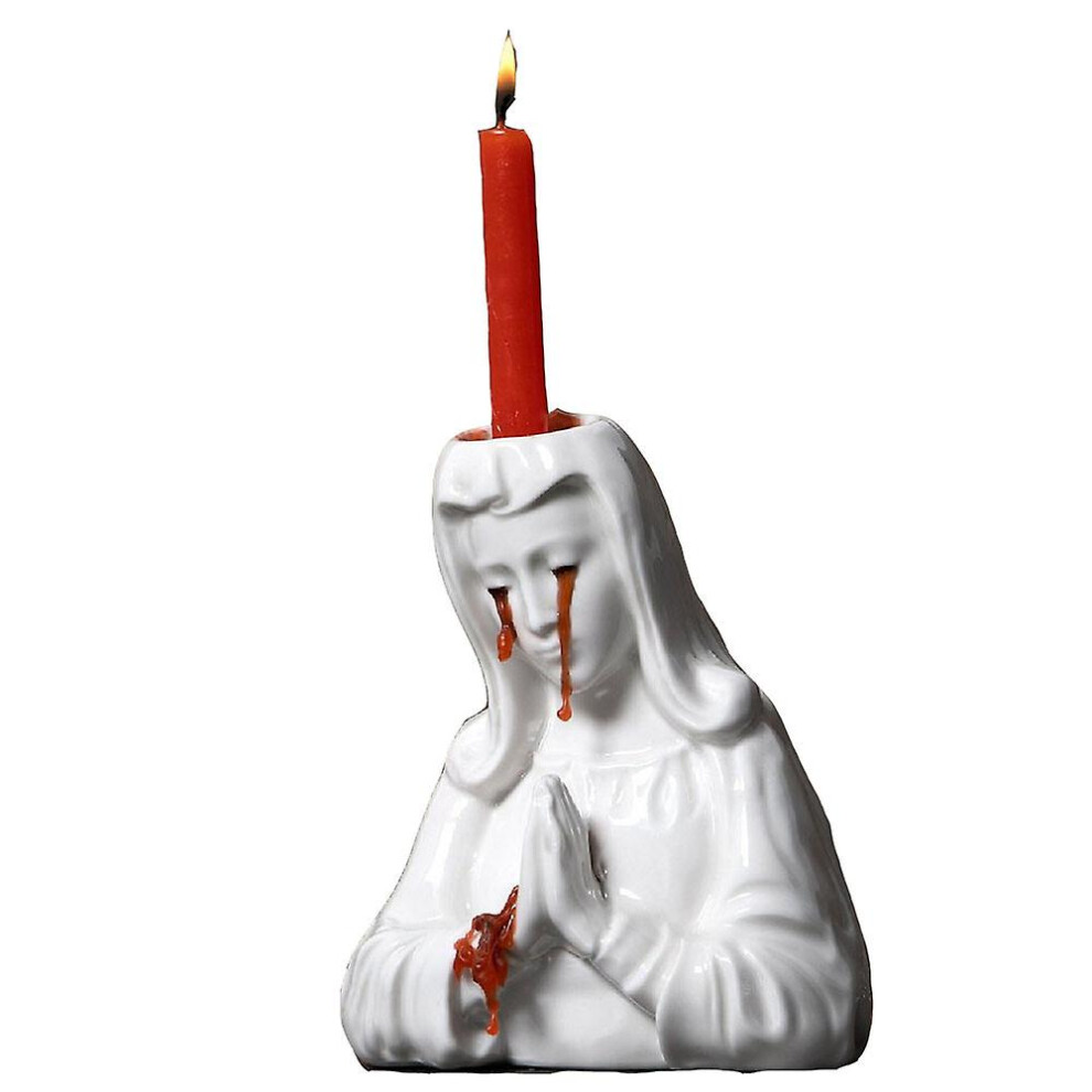 Crying Mary Resin Candlestick Holder - Unique Religious Home Ornament, Pillar Candle Centerpiece for Christmas, Halloween, Weddings & More