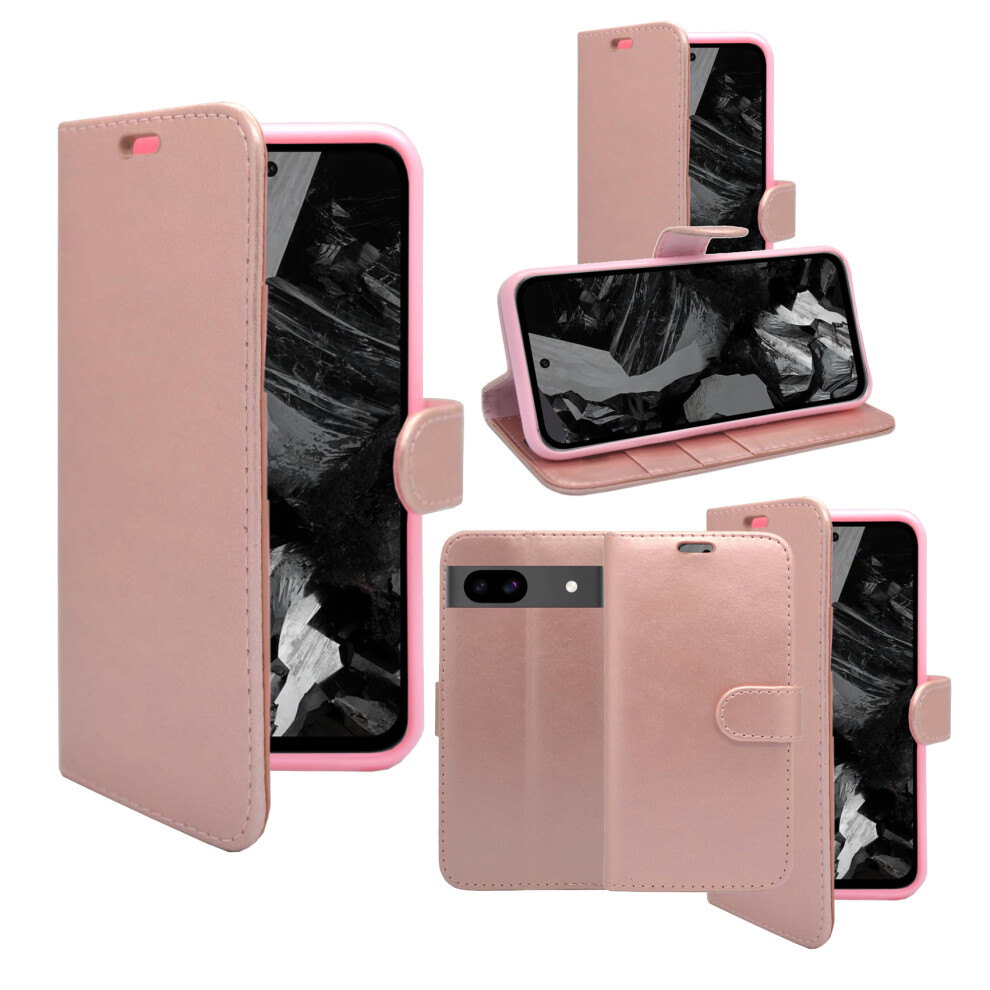 (Rose ) For Google Pixel 8A Wallet Flip Pu Leather Cover Case Gold 5060972628539