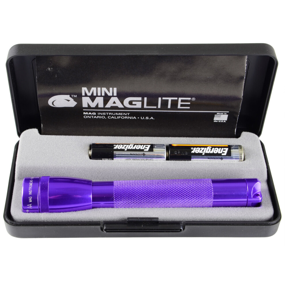 (Purple) Mini Maglite Aa Torch - Gift Boxed Flashlight with Batteries