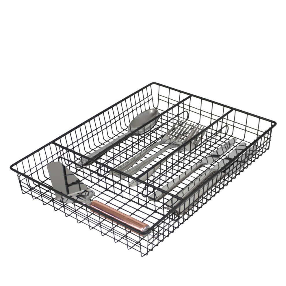 Kitchen Cutlery Tray Metal Wire Black Organiser Holder Drawer Insert Tidy Storage Cady