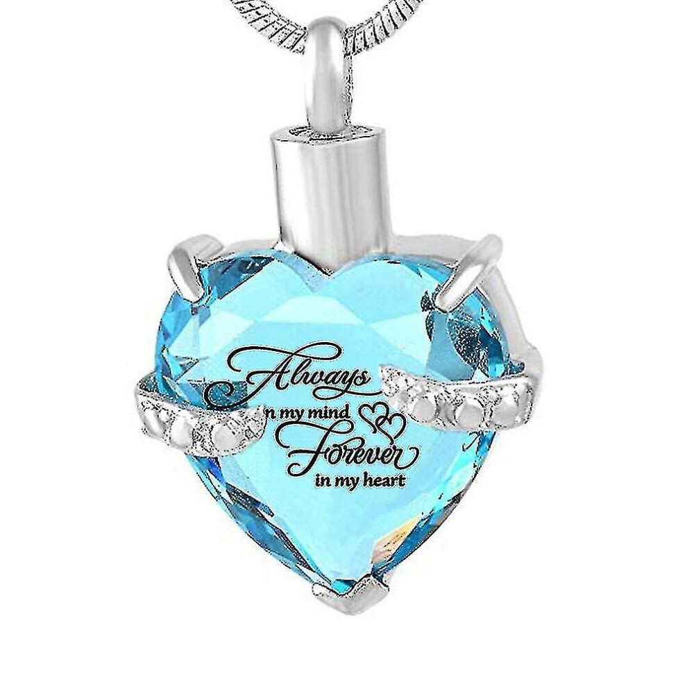 (Light Blue) Always On My Mind Forever In My Heart Cremation Urn Necklace For Ashes Urn Jewelry Memorial Pendant,