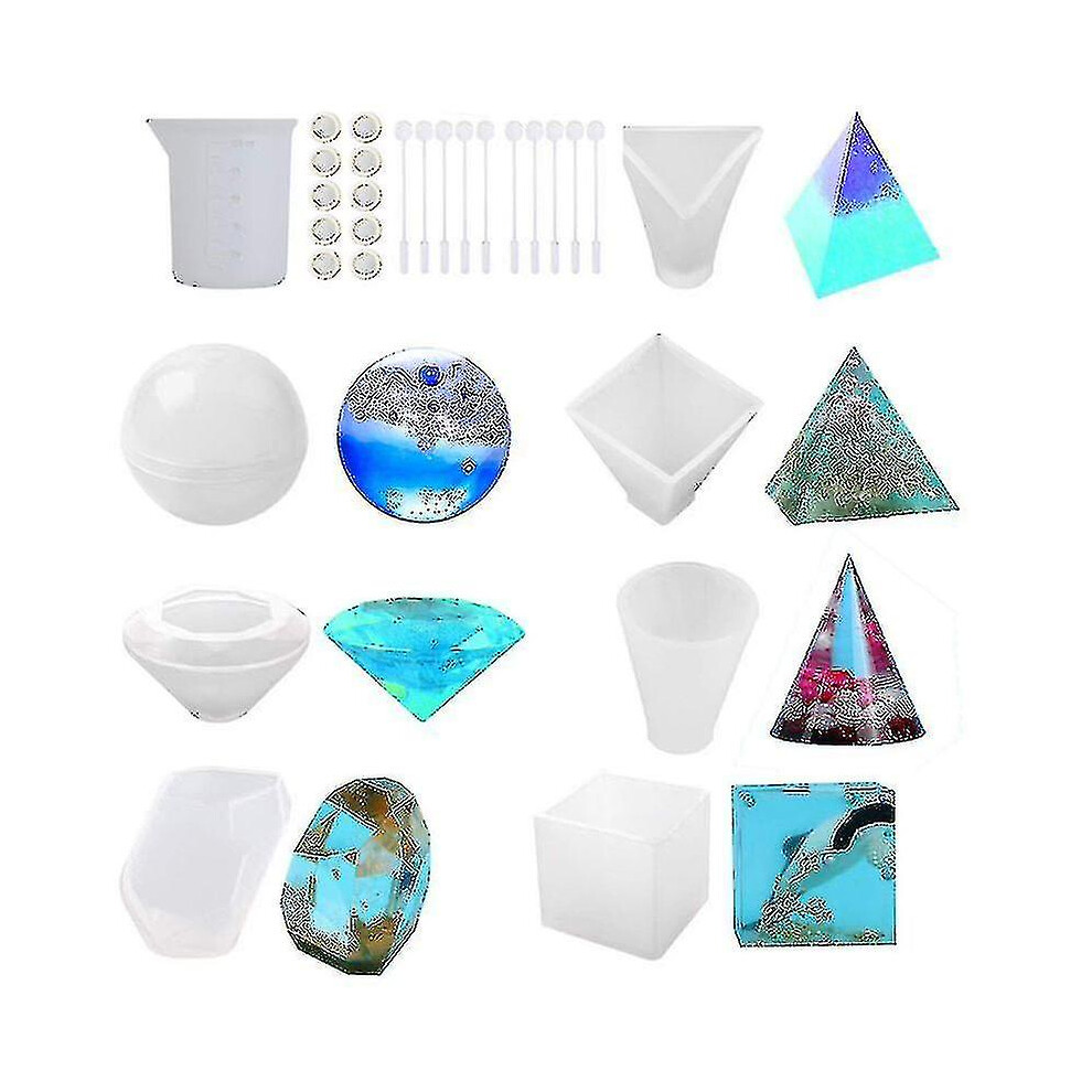 Resin Molds For Crafts,silicone Molds Kit For Casting Epoxy Resin Uv Resin,sphere, Pyramid,cubic,diamond, Triangular Pyramid,stone, Cone Mold, With Re