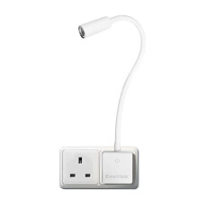 Plug in White Dimmable LED Bedside Wall Reading Light, Swing Arm Flexible Gooseneck LED Nightstand Lamp on Outlet Socket, 3W 280Lm Neutral White 4000K