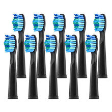 Teeteck 10pc Replacement Toothbrush Heads for Fairywill FW507/508/551/515/917/959/2011 and D1/D3/D7/D8 (Black) 3D Clean, Charcoal Odor Control