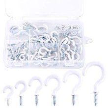 100-Pieces 6 Sizes White Vinyl Coated Cup Hooks Screw-in Ceiling Hooks Screw Hooks Mug Hooks Hangers Assortment Kit for Home and Office Use