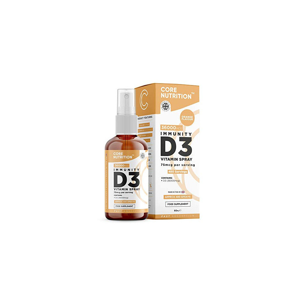 Core Vitamin D3 Spray | 3000iu (75mcg) Vitamin D3 High Strength | 60ml Gives 480 Sprays 1 Year+ Supply | Natural Orange Vitamin D Spray by Core