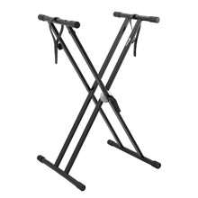 KYS16-BK Fully Adjustable Keyboard Stand - Heavy-Duty Double-Braced Steel - Toothed Locking Mechanism - Suitable for Standing or Seated Playing -