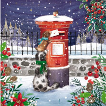 Charity Christmas Cards - Dogs with Postbox Snowy Scene with Foil Details - Eco-Friendly and Recyclable - Pack of 10 Cards - By The Great British Card