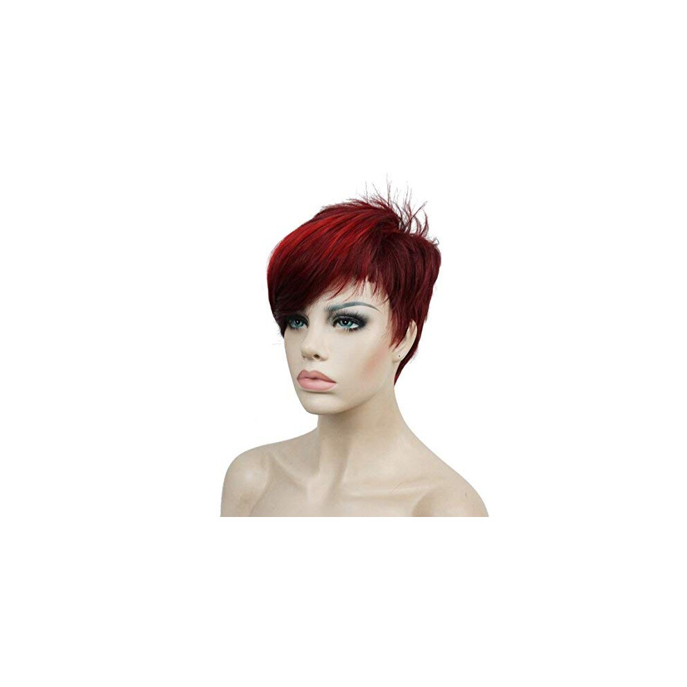Lydell Unisex Not,Specified Short Asymmetry Side Bang Straight Wig Full Synthetic Wigs (99J-20C)