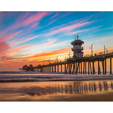 DIY Paint by Numbers for Adults Children, Colorful Sky Bridge Beach 16x20 inches Number Painting Art Therapy (No Frame, Pier)