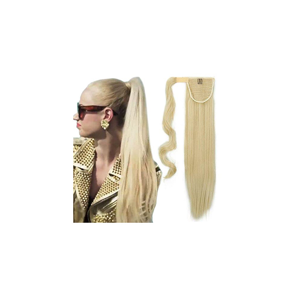 Sego Unisex Women Ponytail Clip In Hair Extensions Straight Silky 23 Inch One Piece Wrap Around Hairpiece Long - Bleach Blonde(58Cm-90G)