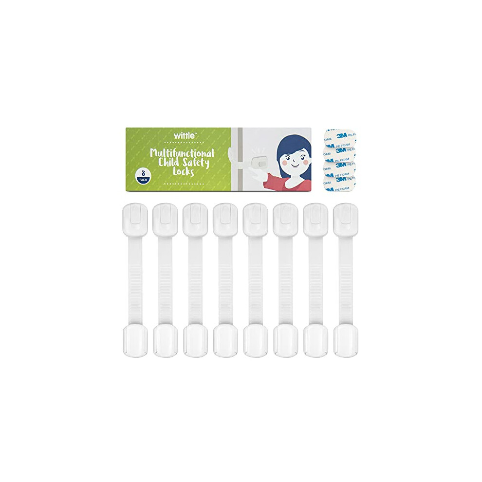 Multifunctional Child Safety Locks - 8 Pack! Child Proof Cupboard, Cabinet, Drawer, Furniture, Toilet, Dishwasher, Fridge, And Oven! Adjustable Strap Wittle