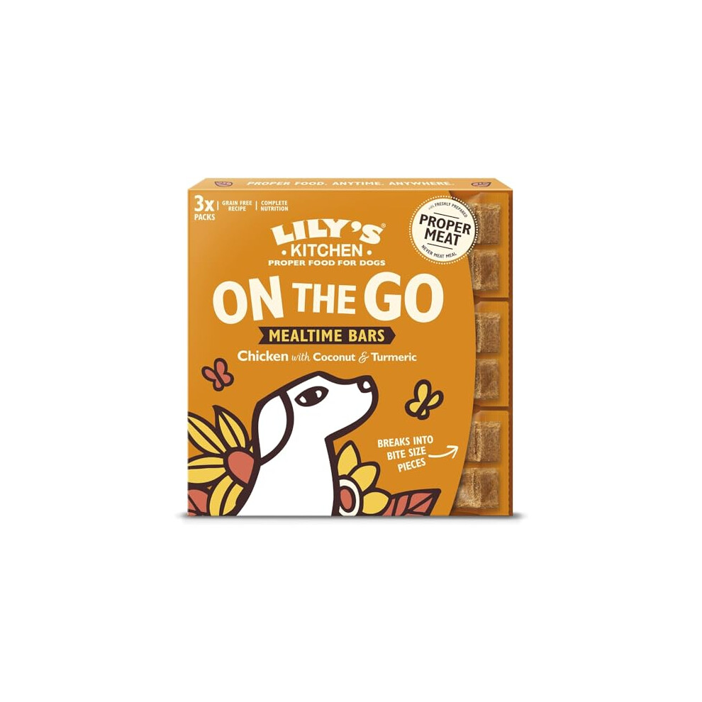 On The Go Bar Mealtime Bar for Dogs - Natural Treat, Grain Free Treat - Chicken with Coconut & Tumeric (3 x 40g)