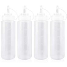 Sauce Squeeze Bottle 500ml with Cap 4PCS Plastic Squeeze Bottle Dispenser for Condiments, Seasoning, Ketchup, Mustard, Mayo, Olive Oil, Clear, 16oz