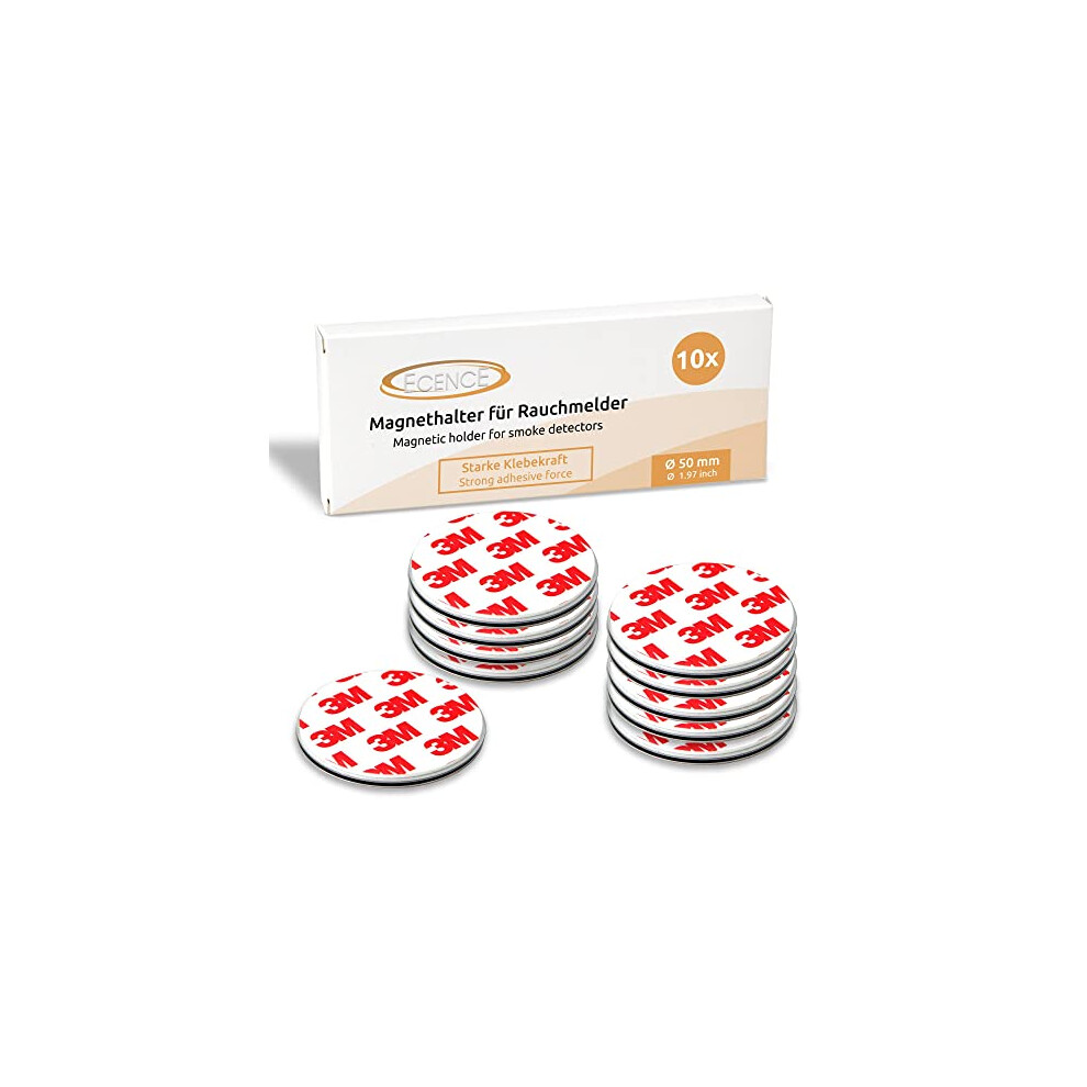 Ecence 10Pcs Magnetic Smoke Detector Mount Magnetic Adhesive Pads For Smoke Alarms Ã 50Mm - Fast & Safe Mounting - No Drilling Or Screws - Fire Protection