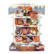 Swing Card, 3D Pop Up Greeting Card - Cats In The Library - For Her, For Mum, Cat Lover, Birthday, Mothers Day