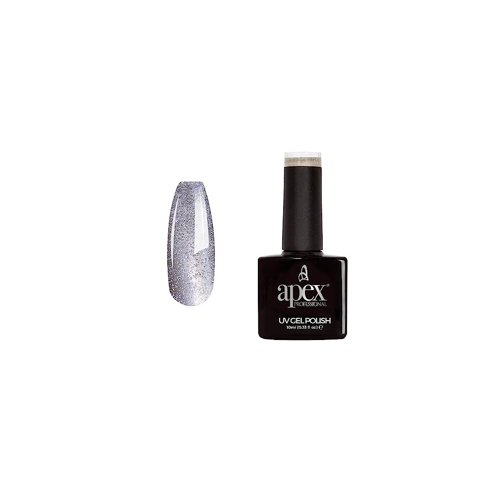 Apex Professional Gel Nail Polish, Essentials Range, UV CFL/LED Soak-Off Gel Polish, 10ml (Silver Sparkle Cats Eye)