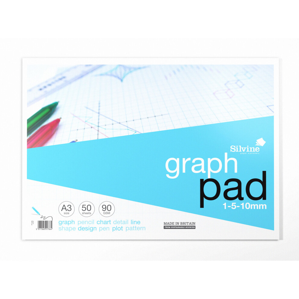 Silvine A3GP A3 Graph Paper Pad 1/5/10 50 Sheets