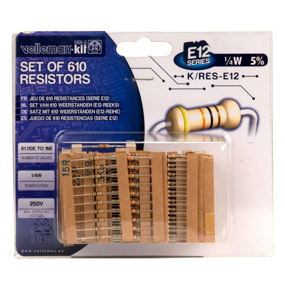 Velleman K/Res-E12 E12 Carbon Film Resistor Kit (Set Of 610) 5410329238391