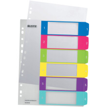 Separador - LEITZ - Imprimível 1-6 A4+ - Cores vivas - PP translúcido - Resistente
