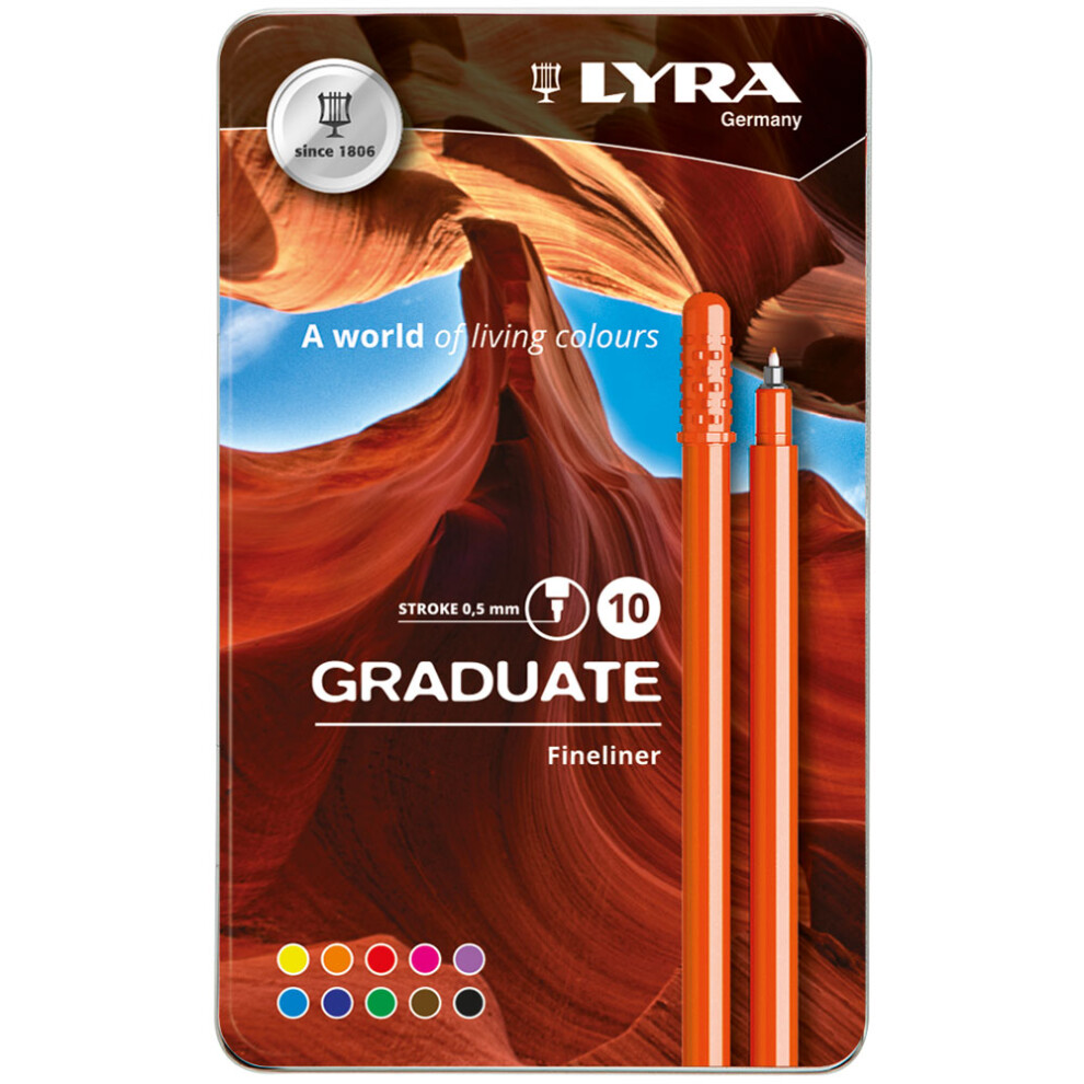 Fila Lyra Graduate Fineliner Pens 10 Assorted Colours in Tin Box