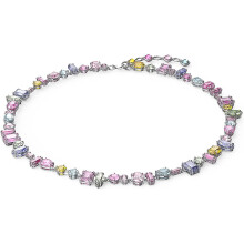 Gema Necklace, Adjustable, With Multicolored Crystals In Mixed Classic Cuts On A Rhodium Finish Setting, Part Of The Gema Collection