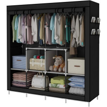 (Black) Portable Closet, Closet Shelves, Clothes Organizer Hanging Closet with 4 Hangers, Black