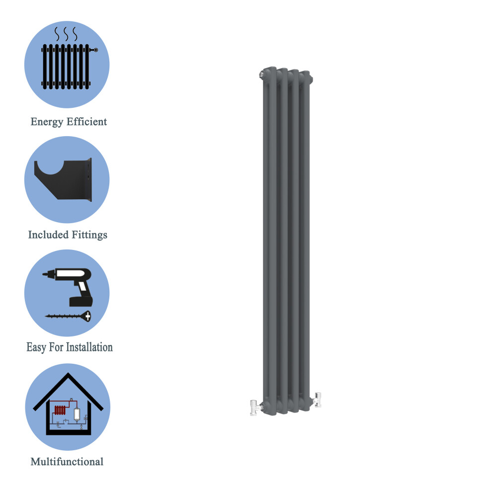 (Anthracite , 1500*200mm) 2 Cast Iron Style Radiators