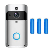 (Argent, Sonnette + 3 piles) Caméra de sonnette vidéo sans fil Wi‑Fi, Sonnette connectée HD, Interphone et Caméra de sécurité pour la maison