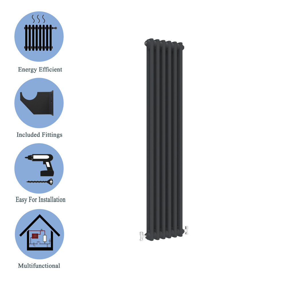 (Black, 1500*290mm) 2 Cast Iron Style Radiators