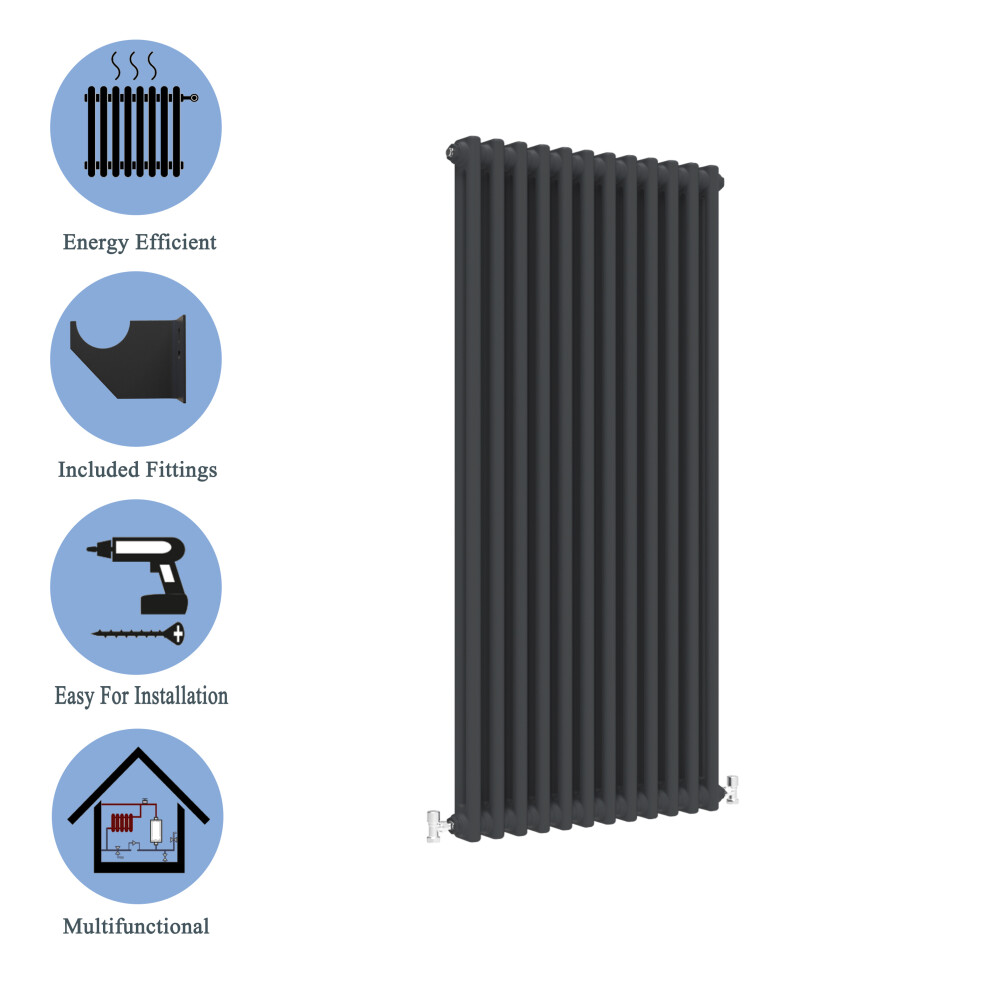 (Black, 1500*560mm) 2 Cast Iron Style Radiators