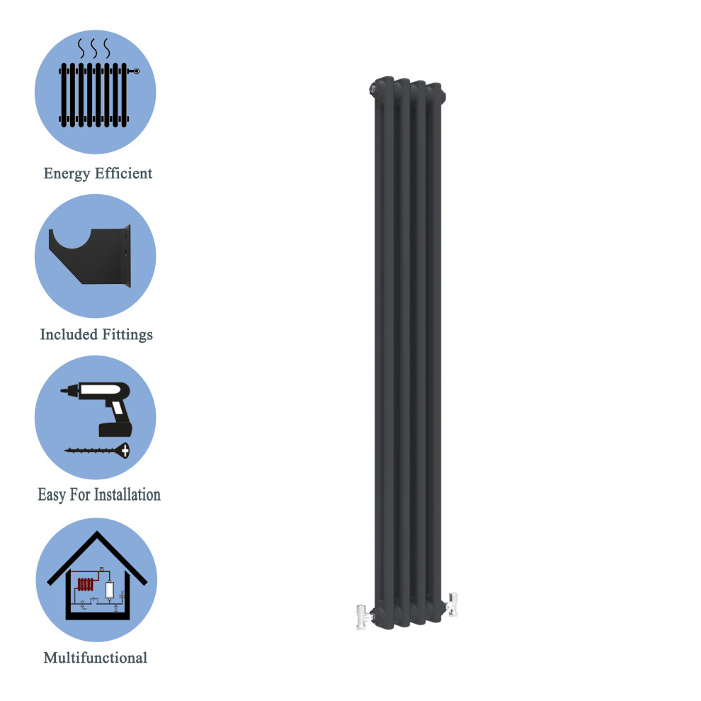 (Black, 1800*200mm) 2 Cast Iron Style Radiators