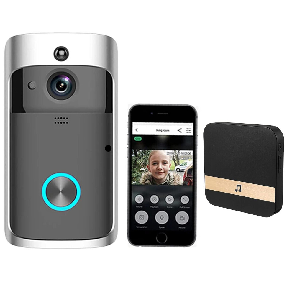 (Black, Doorbell+Ring Chime) WiFi Wireless Video Doorbell Camera Smart Door Ring HD Intercom Bell Home Security Camera