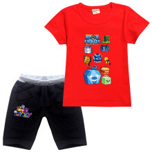(Red+Black, 9-10 Years) 2 Pcs blox fruits Boys Girls Short Tracksuit Set Kids T-Shirt+Shorts