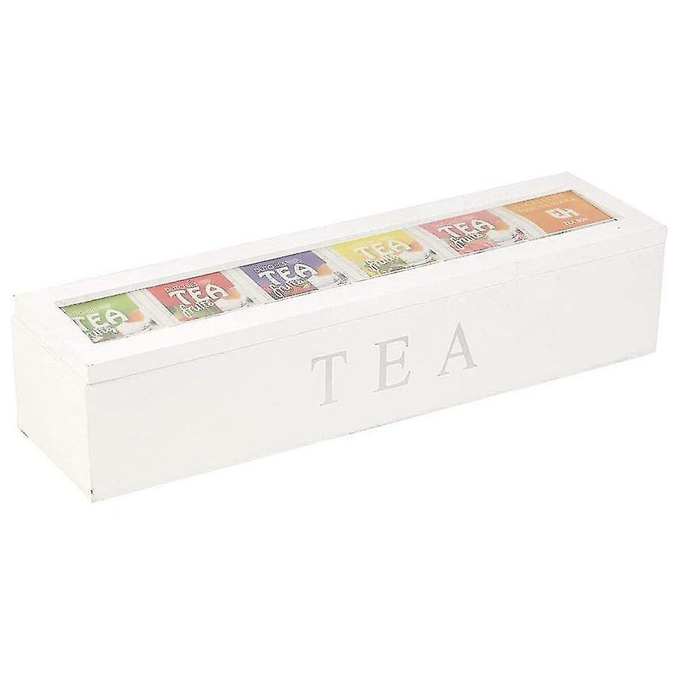 (White) Tea Box Made Of Bamboo Tea Box With 6 Compartments Tea Bag Box