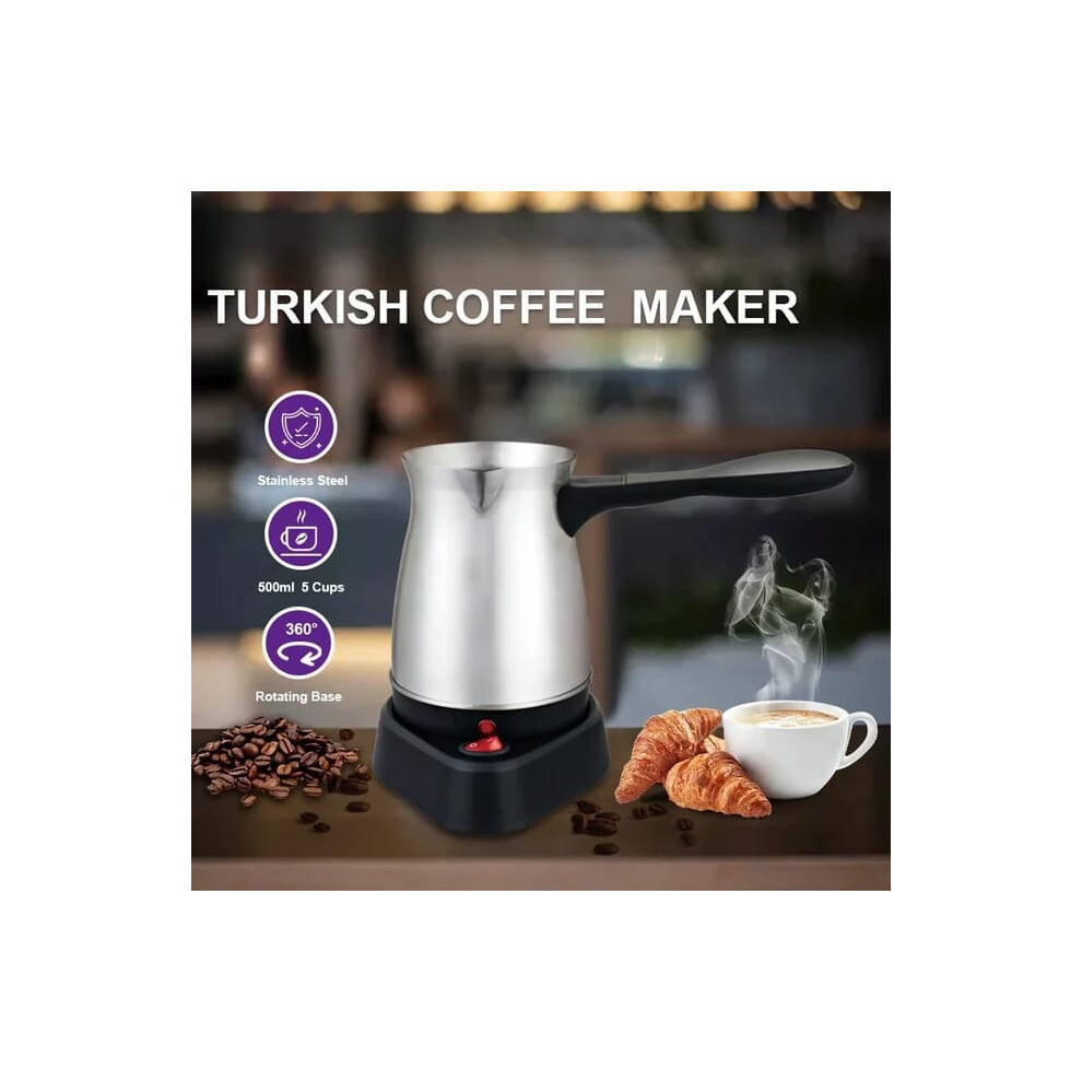 Stainless Steel Electric Portable Greek Turkish Coffee Machine Kettle 500ml, Dual Protection Electric Pot with Anti Scald Handle, Home Coffee Maker